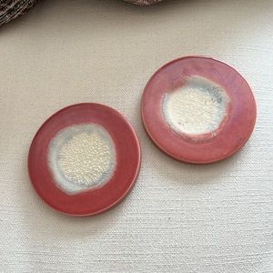 Pair of Anthropologie Pink Crackle Glaze Round Ceramic Coasters